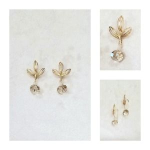 Made with SWAROVSKI CRYSTAL femme gold-tone leaf pierced anthropologie earrings